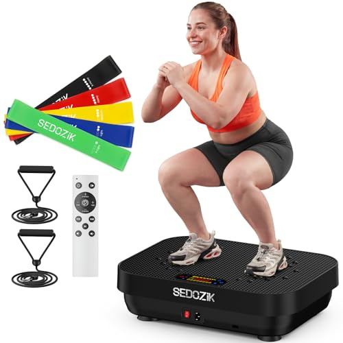 SEDOZIK Vibration Plate Exercise Machine, Vibration Plate for Lymphatic Drainage Weight Loss, Vibrating Plate Workout Equipment with Resistance Bands Bluetooth for Home Women Men, Black