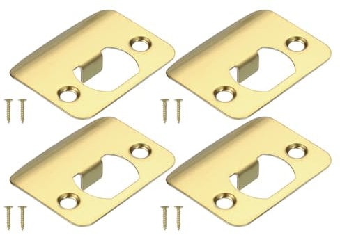 PATIKIL Door Strike Plate 2-1/4x1-3/4,4 Pcs Round Corner Extended Lip Strike Plate, Universal Security Latch Strike Deadbolt Strike with Screw Interior & Exterior Doors,Gold