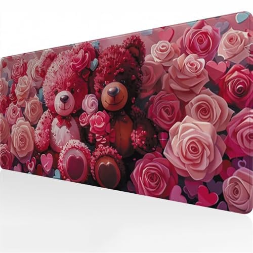 Gaming Mouse Pad 47.2x23.6x0.12 inch Extended Large Mouse Mat XXL Keyboard Desk Pad with Anti-Slip Rubber Base Soft Smooth Surface Improved Precision and Speed - Pink Bear
