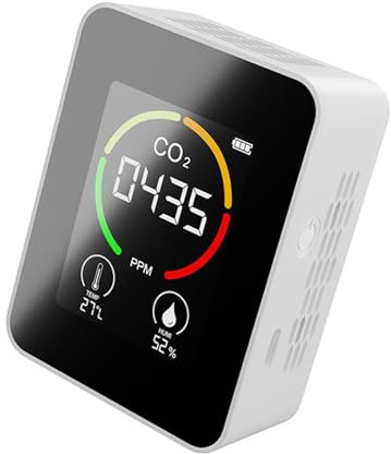 Air Quality Monitor, CO2 Detector Air Quality Monitor Indoor with Intuitive Color-coded System LCD Large Screen for Greenhouses, Agricultural Production, Warehouses (White)