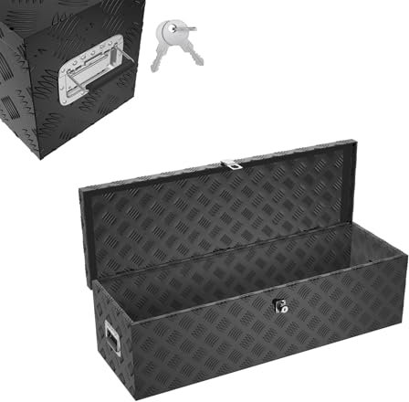 Froadp Aluminium Kiste mit Deckel, 990x330x254 mm Alubox Werkzeugkiste abschließbar, wasserdichte Alu Transportbox für Werkzeuge, Camping & Aufbewahrung (Schwarz)