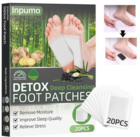 Inpumo Detox Fußpflaster Entgiftung,20 Stück Entgiftungspflaster Füße, Natürliche Fußpads Deep Cleansing Foot Pads,für Stressabbau & Tiefschlaf,Entfernung von Giftstoffen und Reinigung des Körpers