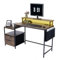 GOKHOMX Bureau Gaming avec Tiroir,Prise et LED,Meuble de Bureau avec Rangement et Support pour Moniteur,Rustique Marron,100x50x76cm