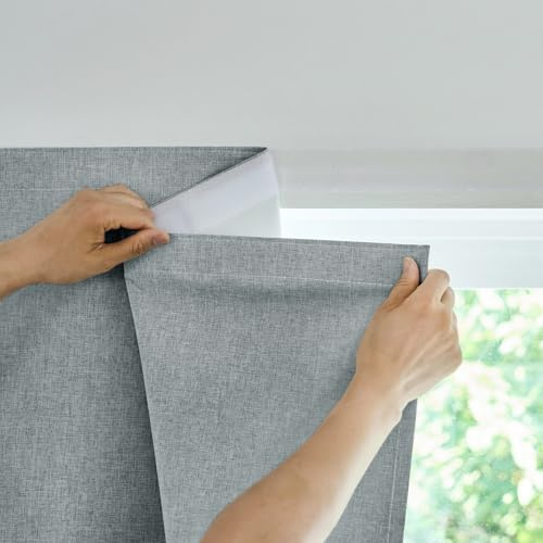 Jilron Selbstklebende Verdunklungsvorhänge, 100% Lichtundurchlässig, Ohne Stange, Bohrfrei, Als Sonnenschutz Fenster Innen Für Den Innenraum Geeignet (Hellgrau-H152 x B87 cm) 1er-Pack