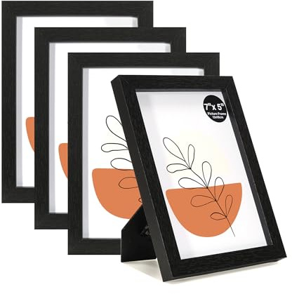 KAIWIN Bilderrahmen 13x18cm Schwarz 4er Set | Holz Fotorahmen 5x7 Zoll Holzrahmen | Fotorahmen mit Acrylglas, Rahmen für Tisch- und Wandmontage