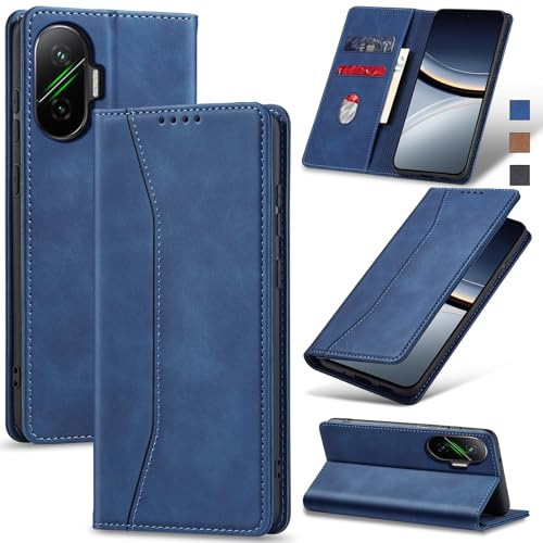Jasonyu Handyhülle für Xiaomi Poco F7, PU Leder Flip Klapphülle, Blau | Magnetische Schutzhülle, Ständer, Kartenfächern, Klappbar, Stoßfeste TPU Stoßsicher Hülle