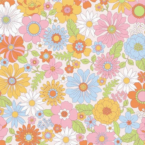 LZH-LP Papier Peint Autocollant, 44x300CM Tissu Mat Petits Motifs Floraux Forêt Animaux Plantes Papier Contact Décoller Coller Vinyle Film Décoratif Amovible pour Armoires Murales