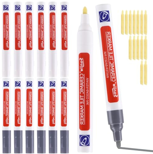 Juego de 14 Rotuladores para Juntas de Azulejos Blanco y Gris (7+7) con 14 Puntas de Repuesto, Pintura Impermeable para Juntas, Rotulador Reparación Juntas para Azulejos, Pared, Suelo y Vidrio
