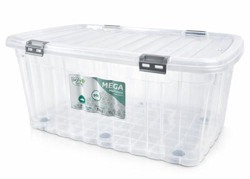 BH | Plastic Storage Box with Lids and Wheels | LARGE Size | 90L (L:81.5cm W:55cm H:33.5cm) | 1-PACK | Stackable Clear Durable Multipurpose Office Toys Home Tools Crafts Household - by Best House