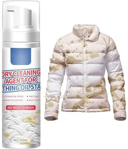 200ML Dry Cleaning Spray, Dry Stain Remover for Clothes & Fabric, Powerful Cleaner for Wine, Grease, Makeup Stains, Combats Yellow Marks, Enhances Water Repellency, Foam Dry Cleaning Agent