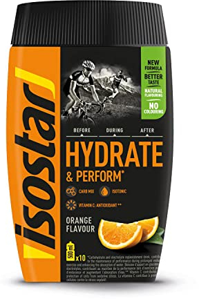 Isostar Hydrate & Perform - 400 g de Bebida Electrolítica Isotónica - Solución Electrolítica para Mejorar el Rendimiento Deportivo – Sabor Naranja, 10 raciones, Paquete de 1