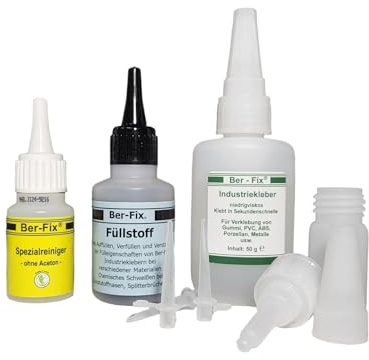 Ber-Fix Füllstoff Set L Schweißnaht Kleber aus Berlin schwarz aus 50g Industriekleber und 60g Granulat 2k Kleber extra stark Metall Kunststoff PVC ABS PLA + 3 Spitzen + Reiniger