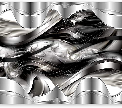 Wallpaper - Wall Mural Abstraction 350x256 cm / 137.8 x 96.5 - Non-Woven Premium Art Print Fleece Wall Mural Decoration Poster Picture Design Modern - Abstract Black White Silver Grey a-A-0101-a-b