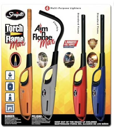Scripto AIM 'N Flame Multi-Purpose Lighters, Pack of 4