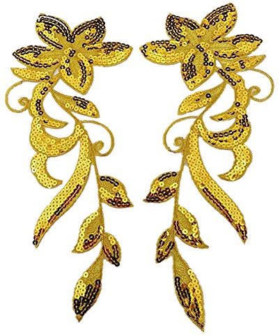 Ximkee, confezione da 2 applicazioni con paillette, orchidea ricamata, da cucire o applicare con ferro da stiro Gold