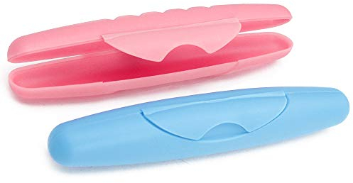 com-four® 2x Zahnbürsten-Etui - klappbare Transport- und Aufbewahrungsbox für Zahnbürsten in blau und pink (02 Stück - blau + pink)
