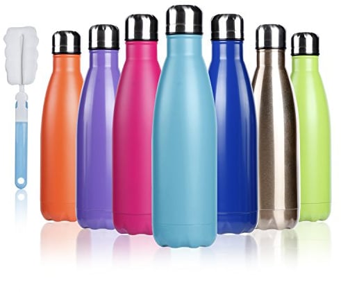 BOGI 17oz Insulated Water Bottle Double Wall Vacuum Stainless Steel Bottle Leak Proof keeps Hot and Cold Drinks for Outdoor Sports Camping Hiking Cycling, Comes with a Cleaning Brush Gift (D blue)