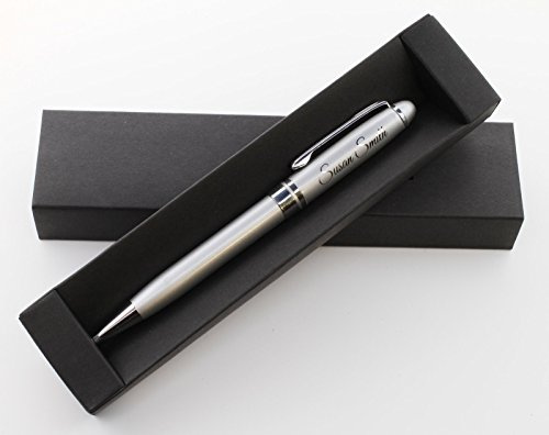 Personalised Metal Pen (Silver) + Gift Box ~ custom made present | laser engraved ballpoint pen customised with your text ~ unique gift for Birthday, Anniversary, Christmas, Father's day