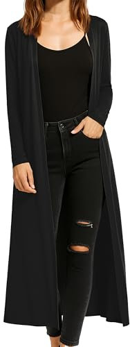 Re Tech UK Ladies Womens Maxi Plus Size Long Cardigans for Women UK Collared Top Long Full Sleeve Floaty Women's Cardigans Coatigans Sizes 8-26 (Black - SM)