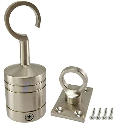 RopeServices UK 24mm Satin Nickel Decking Rope Hook & Eyeplates. Rope Post Fitting Rope End Fixing