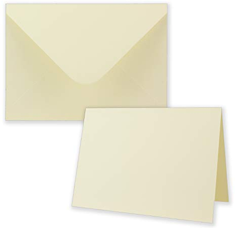 40x Faltkarten-Set inklusive Briefumschläge größer als DIN B6 - Übergröße - Blanko Einladungs-Karten in Creme mit Struktur-Prägung - Klappkarten mit geprägtem Muster