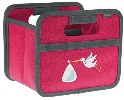 meori Faltbox Mini in Pink mit Motiv Storch – Kleine Klappbox mit Griffen – Geschenkidee und Allzweck Aufbewahrungslösung - A100499 - 16,5 x 12,5 x 14 cm