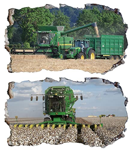 Chicbanners 2Pcs Wandtattoo Traktor Trecker 3D Effekt XXL Farm Feld Landwirtschaft Wand-Aufkleber Fenster Selbstklebend für Junge Kinderzimmer Groß 1000mmx600mm