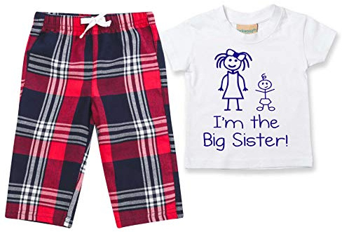 60 Second Makeover Limited I'm The Big Sister Girls Pyjamas Children Tartan Trouser Bottoms Kids Pyjamas Set Family PJs Big Sister Gifts For Little Girls Red 5-6 Years