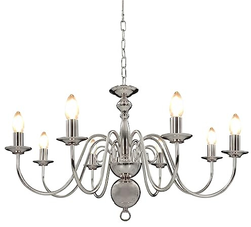 vidaXL Silver Chandelier - 8 Bulb Base, Tasteful Home Decor Lighting Fixture, E14 Socket Type, Metal Structure, Modern Design for Living Room and Bedroom