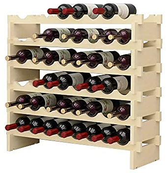soges Weinregal Weinlagerung Weinständer Flaschenständer aus unbehandeltem Holz mit 6 Etagen für 48 Flaschen,Größe 90 * 30 * 81CM
