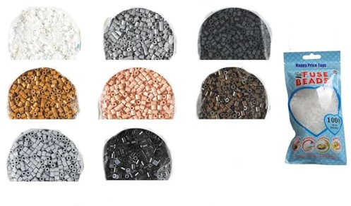 Happy Price Toys Midi Bügel Perlen Konvulut HPT-17-8 Beutel mit je 1000 Perlen : Weiß,Braun,Schwarz,Hellbraun,Grau,Hellgrau,Beige,Dunkelgrau