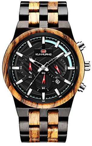 rorios Herren Holz Armbanduhren Leuchtend Uhr Men Watch Analog Quarz Armbanduhren mit Kalender Multifunction Männer Armbanduhr