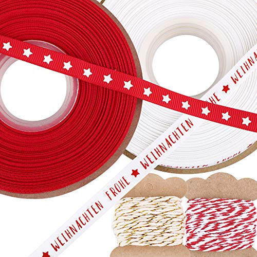BHGT 56m Nastro Natale Spago di Cotone Natalizio Filo Decorazioni Natalizie Addobbi Natalizi per Regalo Etichette Artigianato Fiocchi