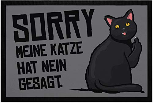 MoonWorks® Fußmatte Sorry Meine Katze hat Nein gesagt Spruch lustig Mittelfinger Fuck You rutschfest & waschbar schwarz 60x40cm