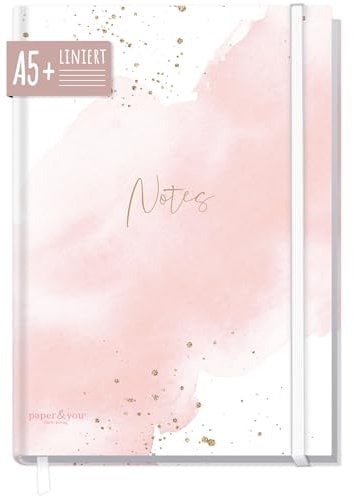 paper&you® Notizbuch A5+ liniert mit Gummiband Blush 156 Seiten, 78 Blatt - als Bullet Journal, Tagebuch, Notizheft - nachhaltig & klimafreundlich