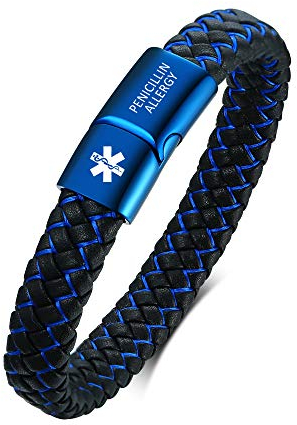 Kostenlose Benutzerdefinierte Medizinische ID Armband für Männer - Magnetverschluss Armreifen Personalisierte Notfall SOS Identifikation Alarm PU Leder Armbänder Edelstahl Schmuck, Stil 3