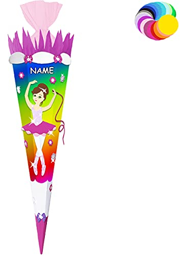 Bastelset - Schultüte Farbe & Größe wählbar 70/85 / 100 cm - Tänzerin - Ballerina - inkl. Name - Farbe frei wählbar - Bastelschultüte - Zuckertüte zum s..