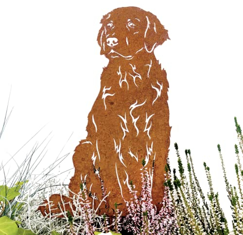 Terma Stahldesign Golden Retriever Edelrost Hund Gartenstecker Handmade Germany gartendeko aus Rost-Metall deko rostoptik, Rostfiguren Tiere rostfiguren Garten Rostdeko