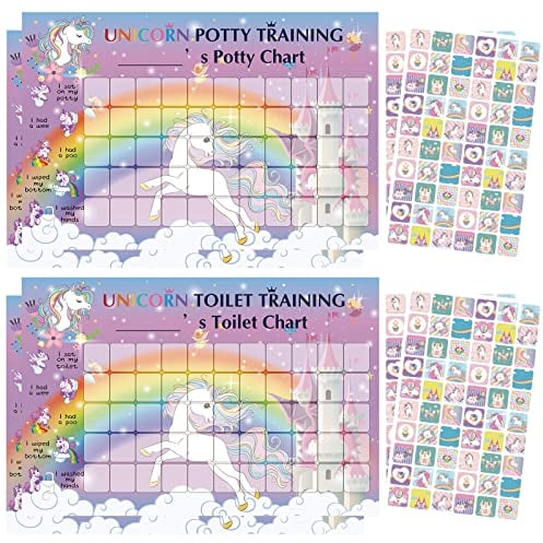 8 Pieces Unicorn Reward Chart with Stickers Includes 4 Pieces Unicorn Potty Training Charts, 4 Sheets/ 240 Pieces Reward Chart Reusable Rainbow Stickers for Little One's Behavior Training