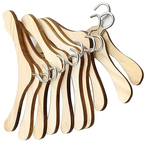 Lot de 10 Mini Poupée Cintre Cintre en Bois pour poupees Portemanteau de Poupée Cintres Miniatures de Vêtement Cintre pour Vêtements de Poupée Cintres en Bois Naturel pour poupées de bébé 12 cm