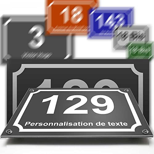 Petite plaque aluminium/polyethylene numéro rue décorative - pour portes et boite aux lettres - collection classique : 2 lignes personnalisables
