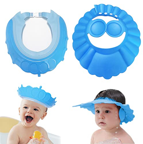 XPOOS 2 Pcs Baby Shower Cap Shield,Shower Caps for Kids Waterproof,Silicone Baby Bath Visor Hat,Adjustable Shampoo Shield Eye and Ear Protection for Kids Bathtime 0-9 Years Old Children