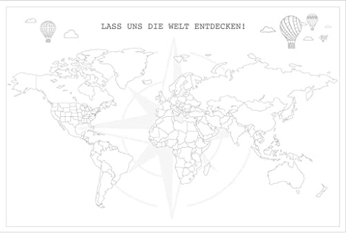 LANA KK - Weltkarte für Kinder zum ausmalen – Premium Poster, weiss Erde, Welt, Globus in 100 x 70 cm