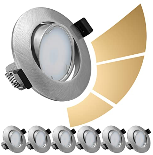 EACLL 6 Set LED Einbaustrahler 230V 10W 3-Stufen Dimmbar Warmweiß, Schwenkbar Alu Nickel Gebürstet Deckenspot, inkl. GU10 Birnen und Fassung, 1150lm 3000K Flimmerfreie Blendfreie IP44 Einbauleuchten