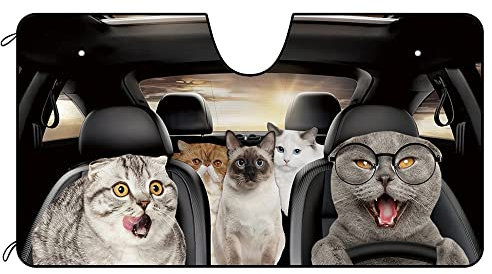 BAGEYOU Parasol para parabrisas delantero de coche, diseño de gato escocés, visera reflectante de rayos UV, mantiene el vehículo fresco, 55 x 30 pulgadas