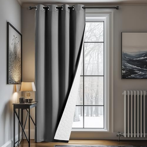 Deconovo Blickdichte Gardine Kälteschutz Verdunklungsvorhang Ösenvorhang Vorhänge Wärmeisolierend Vorhang Thermo gegen Kälte Türtrenner, 260x140(HöhexBreite), Hellgrau, 1 Stück