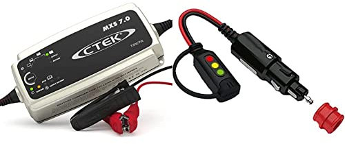 CTEK MXS 7.0 Fully Automatic Battery Charger (Charges, Maintains and Reconditions Car, Caravan & Motorhome batteries) 12V, 7 Amp - UK Plug & 56-870 Comfort Indicator Cig Plug - Black