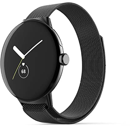 The 5 Shop Edelstahl Metall Armband kompatibel mit Google Pixel Watch 1+2 Smartwatch Band, Mesh Milanaise Loop Damen Herren Uhr Ersatzband Magnet Verschluss Uhrenarmband (schwarz)