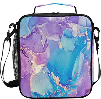 Girls Lunch Bags, Alcohol Ink Colors Multicolored Marble Insulated Thermal Packed Lunch Box Hot Cool Frozen Food for Women Kids
