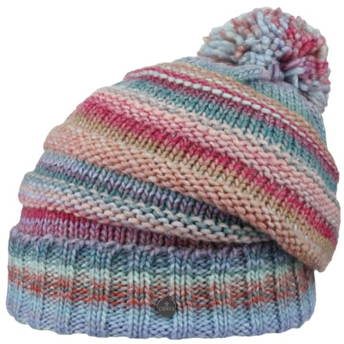 LIERYS Fauske Bommelmütze Damen Herren Pudelmütze mit Schurwolle Made in Germany Gestrickt Oversize Wollmütze Herbst Winter rosa-blau One Size